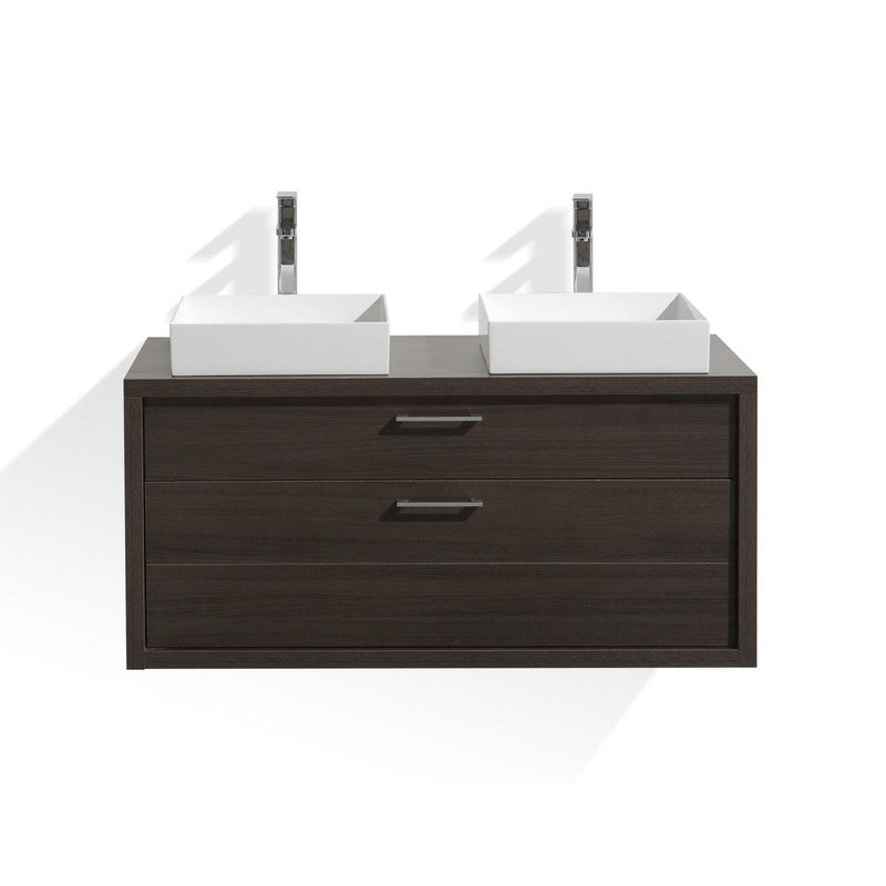 Tucci 48" Gray Oak Wall Mount Double Sink Modern Bathroom Vanity w/ Vessel Sink