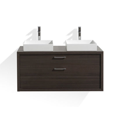 Tucci 48" Gray Oak Wall Mount Double Sink Modern Bathroom Vanity w/ Vessel Sink