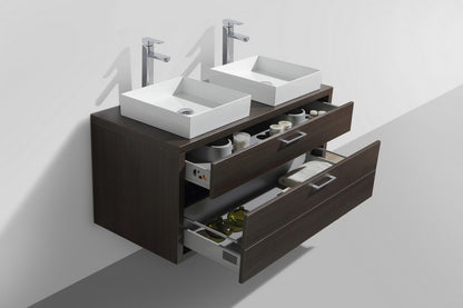 Tucci 48" Gray Oak Wall Mount Double Sink Modern Bathroom Vanity w/ Vessel Sink