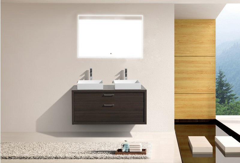 Tucci 48" Gray Oak Wall Mount Double Sink Modern Bathroom Vanity w/ Vessel Sink
