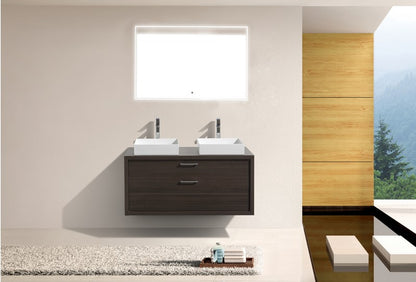 Tucci 48" Gray Oak Wall Mount Double Sink Modern Bathroom Vanity w/ Vessel Sink