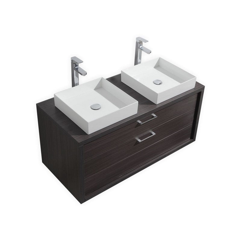 Tucci 48" Dark Gray Oak Wall Mount Double Sink Modern Bathroom Vanity