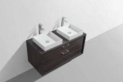 Tucci 48" Dark Gray Oak Wall Mount Double Sink Modern Bathroom Vanity