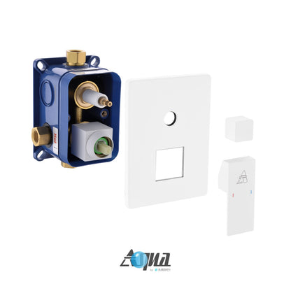 Aqua Piazza White Shower Set w/ 8" Square Rain Shower,  4 Body Jets and Tub Filler
