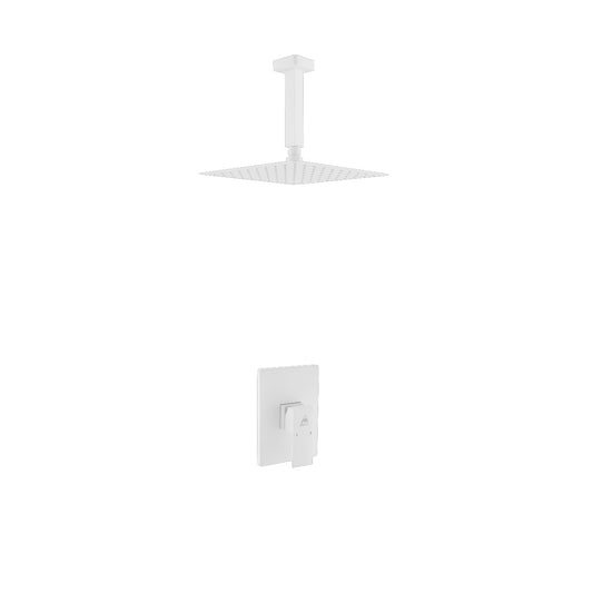 Aqua Piazza White Shower Set w/ 8" Ceiling Mount Square Rain Shower Head