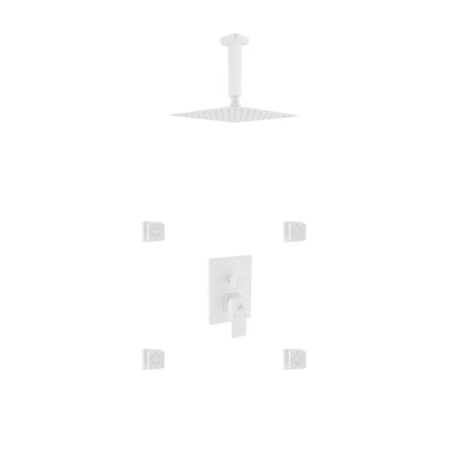 Aqua Piazza White Shower Set w/ 8" Ceiling Mount Square Rain Shower and 4 Body Jets