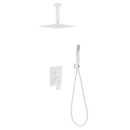 Aqua Piazza White Shower Set w/ 8" Ceiling Mount Square Rain Shower and Handheld