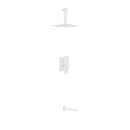 Aqua Piazza White Shower Set w/ 8" Ceiling Mount Square Rain Shower and Tub Filler