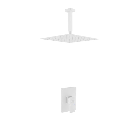 Aqua Piazza White Shower Set w/ 12" Ceiling Mount Square Rain Shower Head