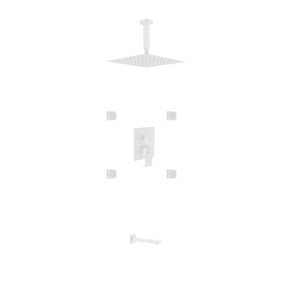 Aqua Piazza White Shower Set w/ 8" Square Rain Shower,  4 Body Jets and Tub Filler