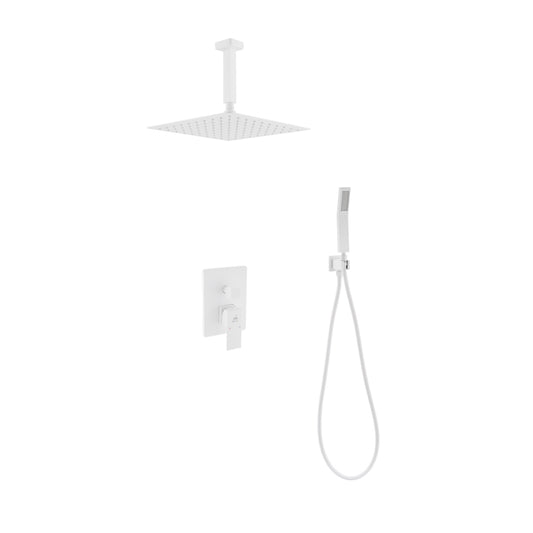 Aqua Piazza Shower Set w/ 12" Ceiling Mount Square Rain Shower and Handheld White