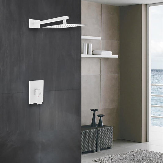 Aqua Piazza White Shower Set w/ 8" Square Rain Shower Head