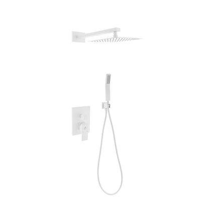 Aqua Piazza White Shower Set w/ 8" Square Rain Shower and Handheld