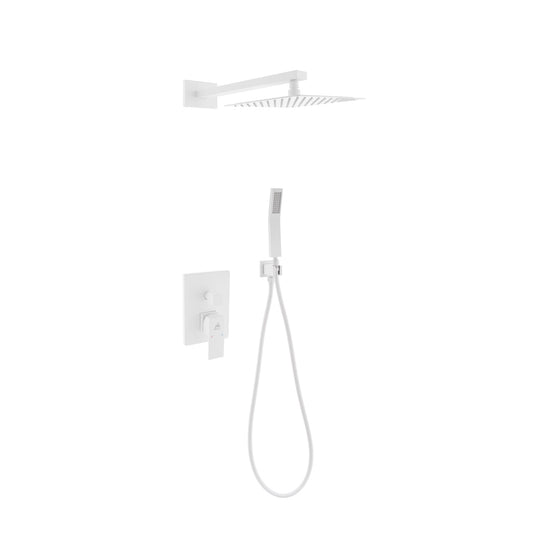 Aqua Piazza White Shower Set w/ 8" Square Rain Shower and Handheld