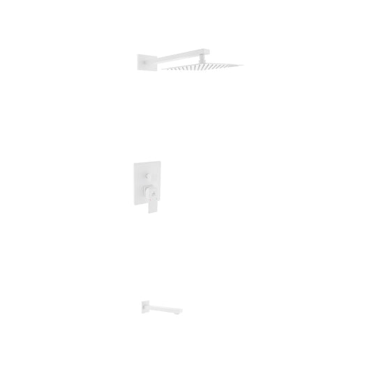 Aqua Piazza White Shower Set w/ 8" Square Rain Shower and Tub Filler