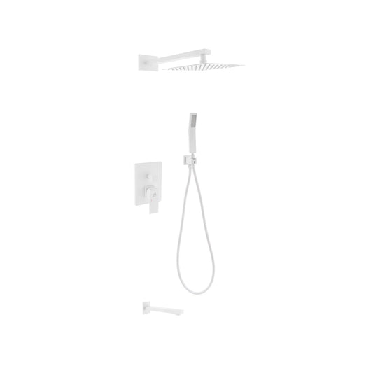 Aqua Piazza White Shower Set w/ 8" Square Rain Shower,  Tub Filler and Handheld