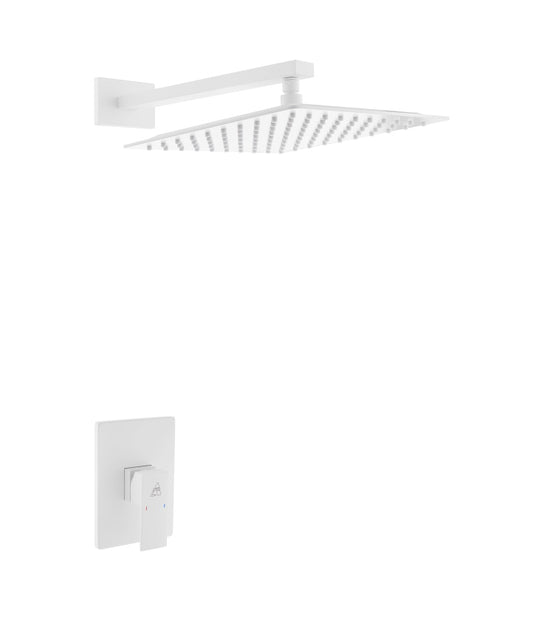 Aqua Piazza White Shower Set w/ 12" Square Rain Shower Head