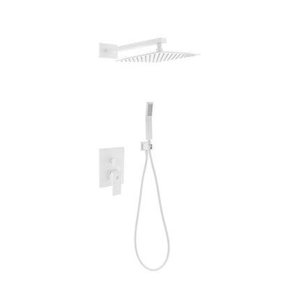 Aqua Piazza White Shower Set w/ 12" Square Rain Shower and Handheld