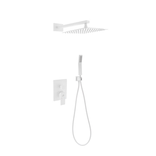 Aqua Piazza White Shower Set w/ 12" Square Rain Shower and Handheld