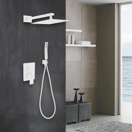 Aqua Piazza White Shower Set w/ 12" Square Rain Shower and Handheld