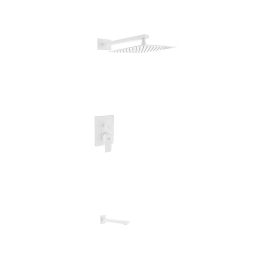 Aqua Piazza White Shower Set w/ 12" Square Rain Shower and Tub Filler