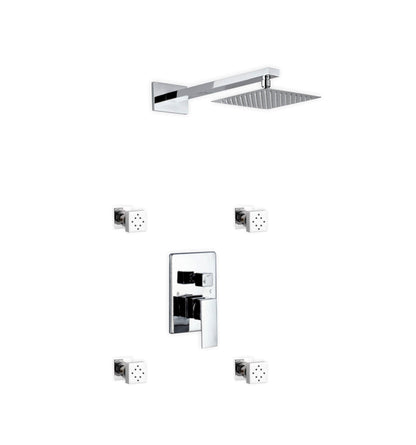 Aqua Piazza Shower Set w/ 8" Square Rain Shower and 4 Body Jets