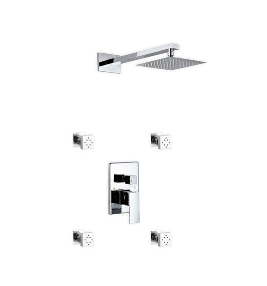Aqua Piazza Shower Set w/ 8" Square Rain Shower and 4 Body Jets