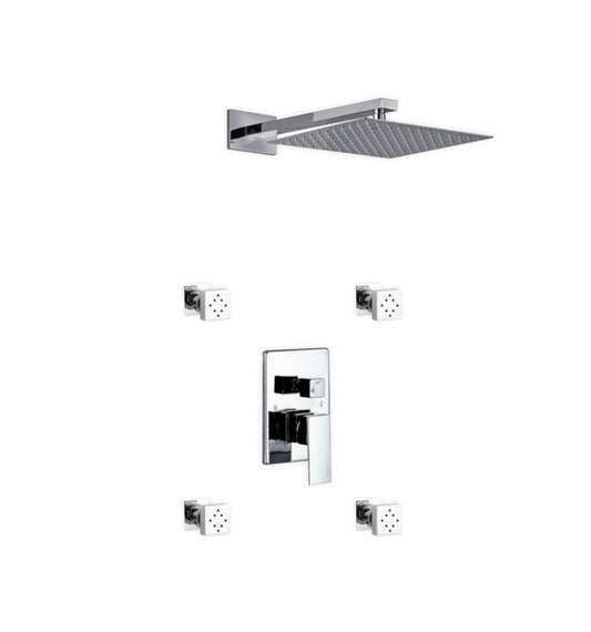 Aqua Piazza Shower Set w/ 12" Square Rain Shower and 4 Body Jets