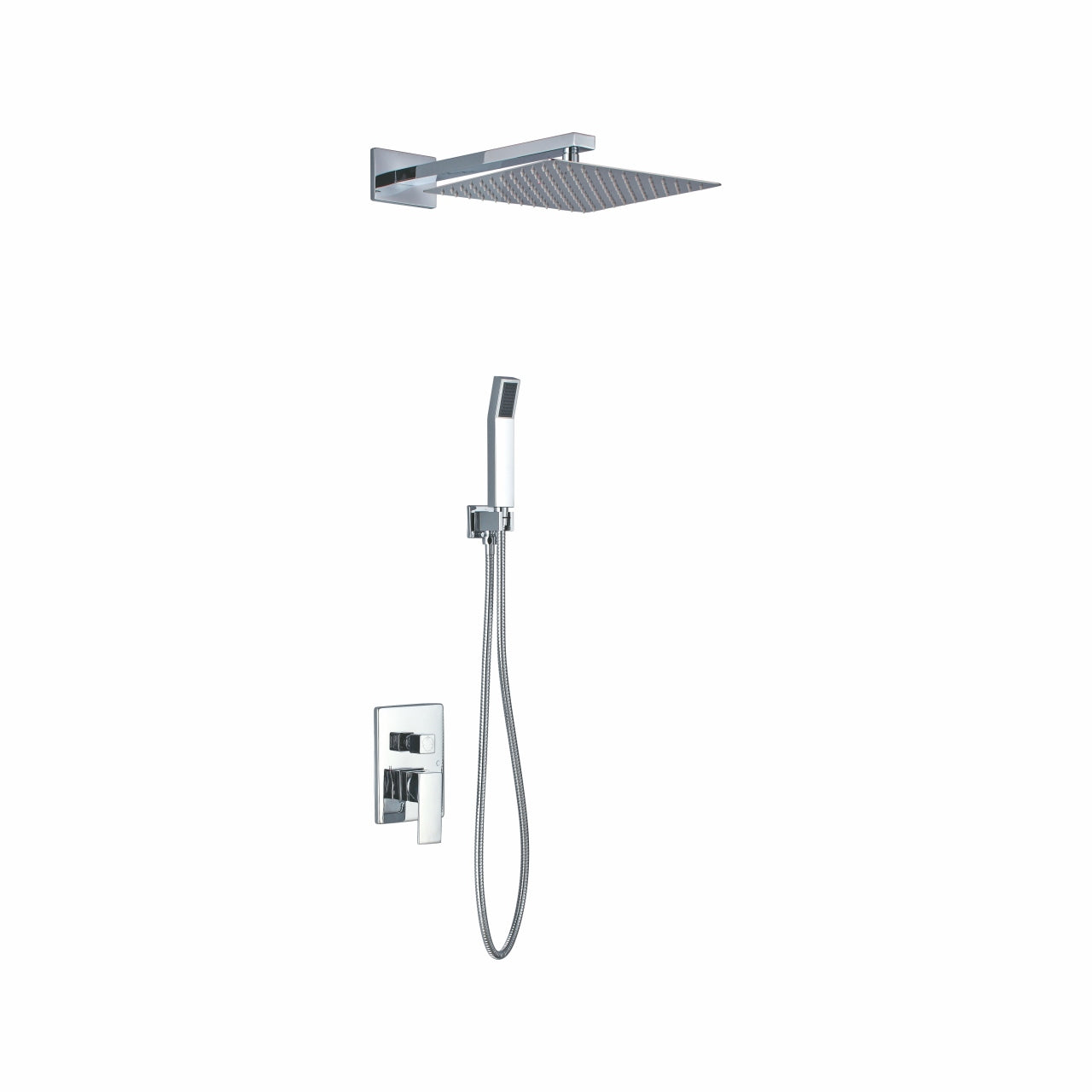 Aqua Piazza Chrome Shower Set w/ 12" Square Rain Shower and Handheld