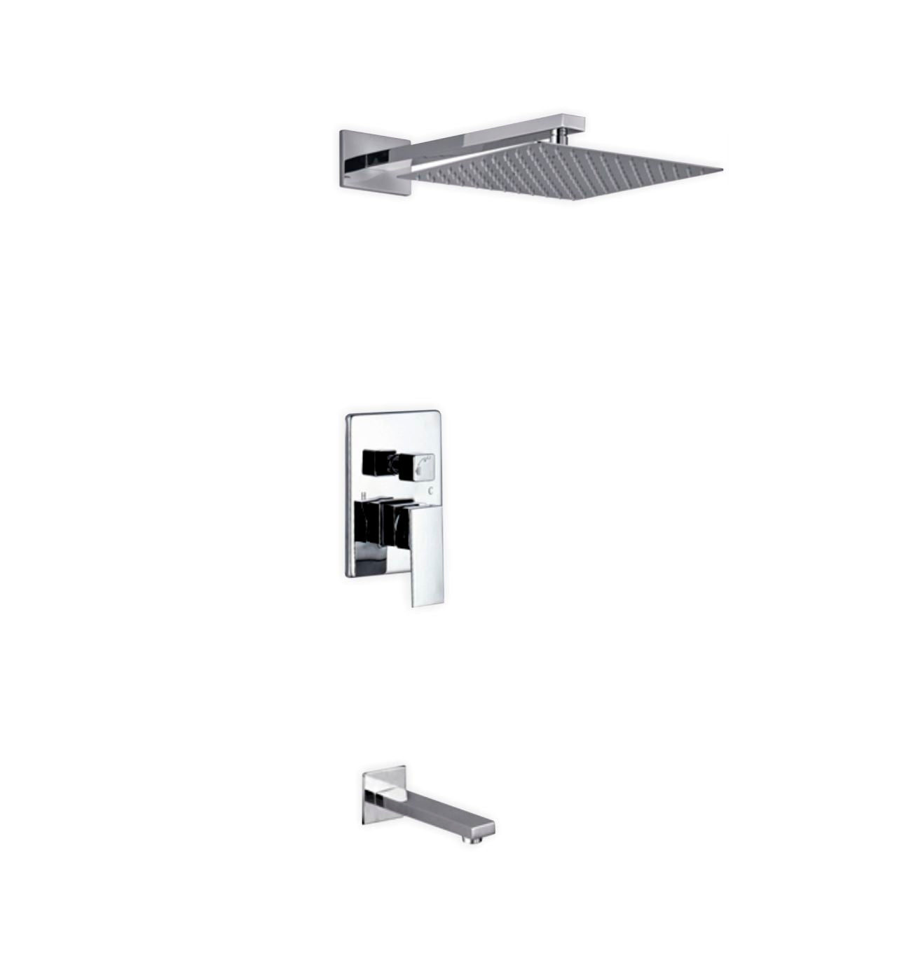 Aqua Piazza Shower Set w/ 12" Square Rain Shower and Tub Filler