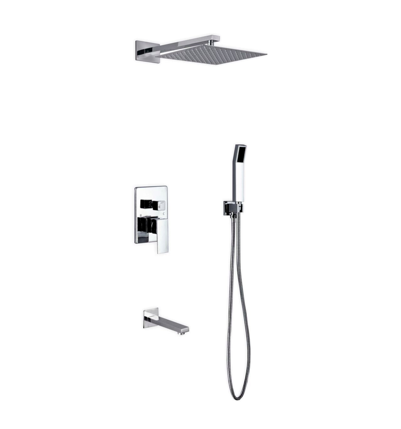 Aqua Piazza Shower Set w/ 12" Square Rain Shower,  Handheld and Tub Filler