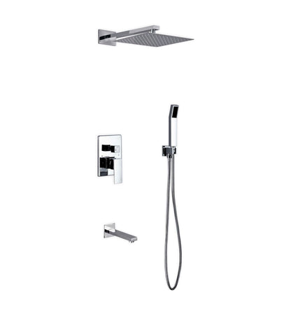 Aqua Piazza Shower Set w/ 12" Square Rain Shower,  Handheld and Tub Filler